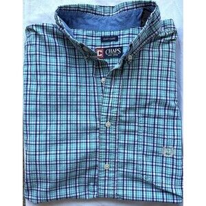 Chaps Plaid Button Down Shirt Men’s XL Easy Care Long Sleeve Blue Casual Office